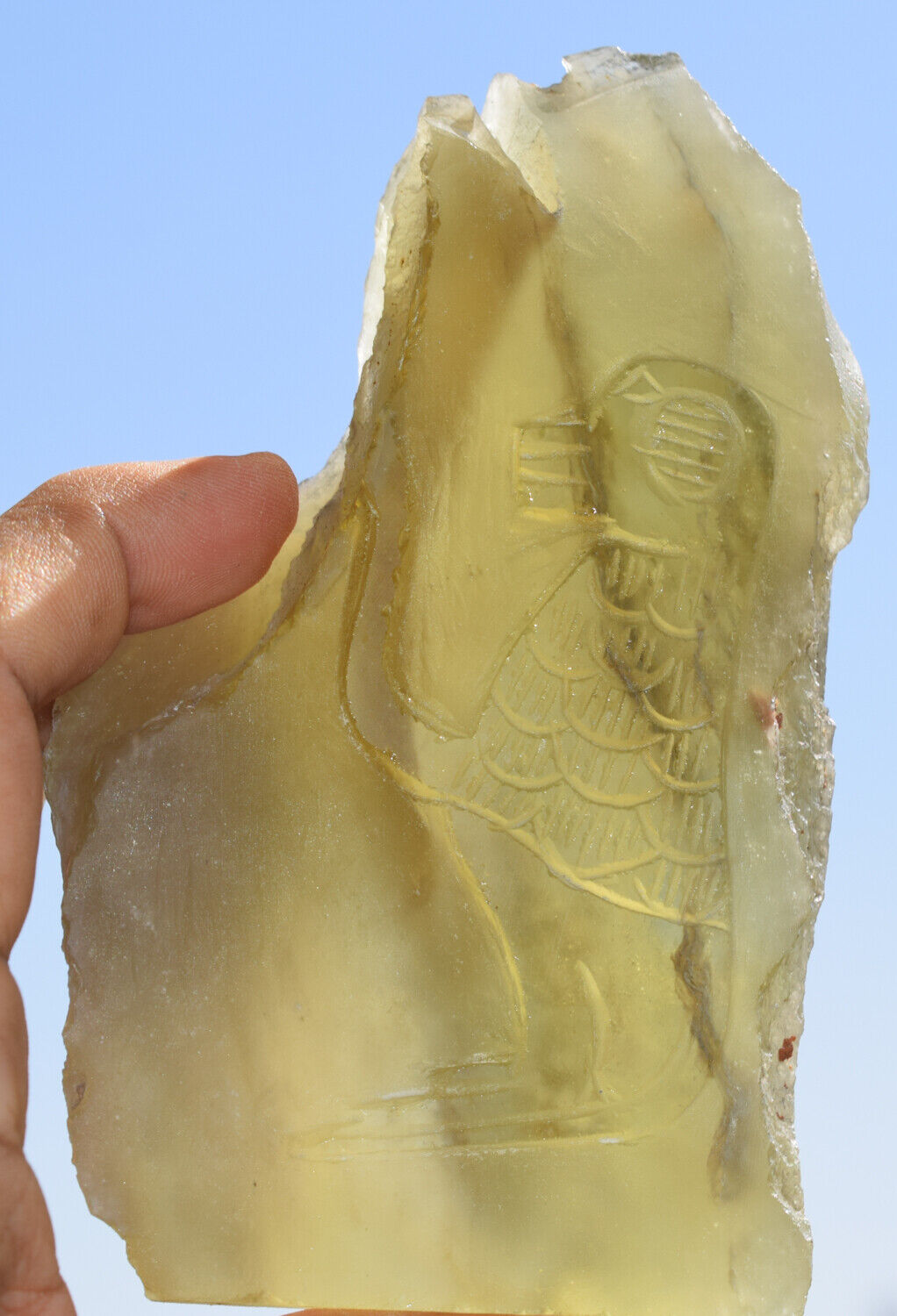 Libyan Desert glass-Baboon Babi-393 grams-Hand carved-Egypt-asteroid impact