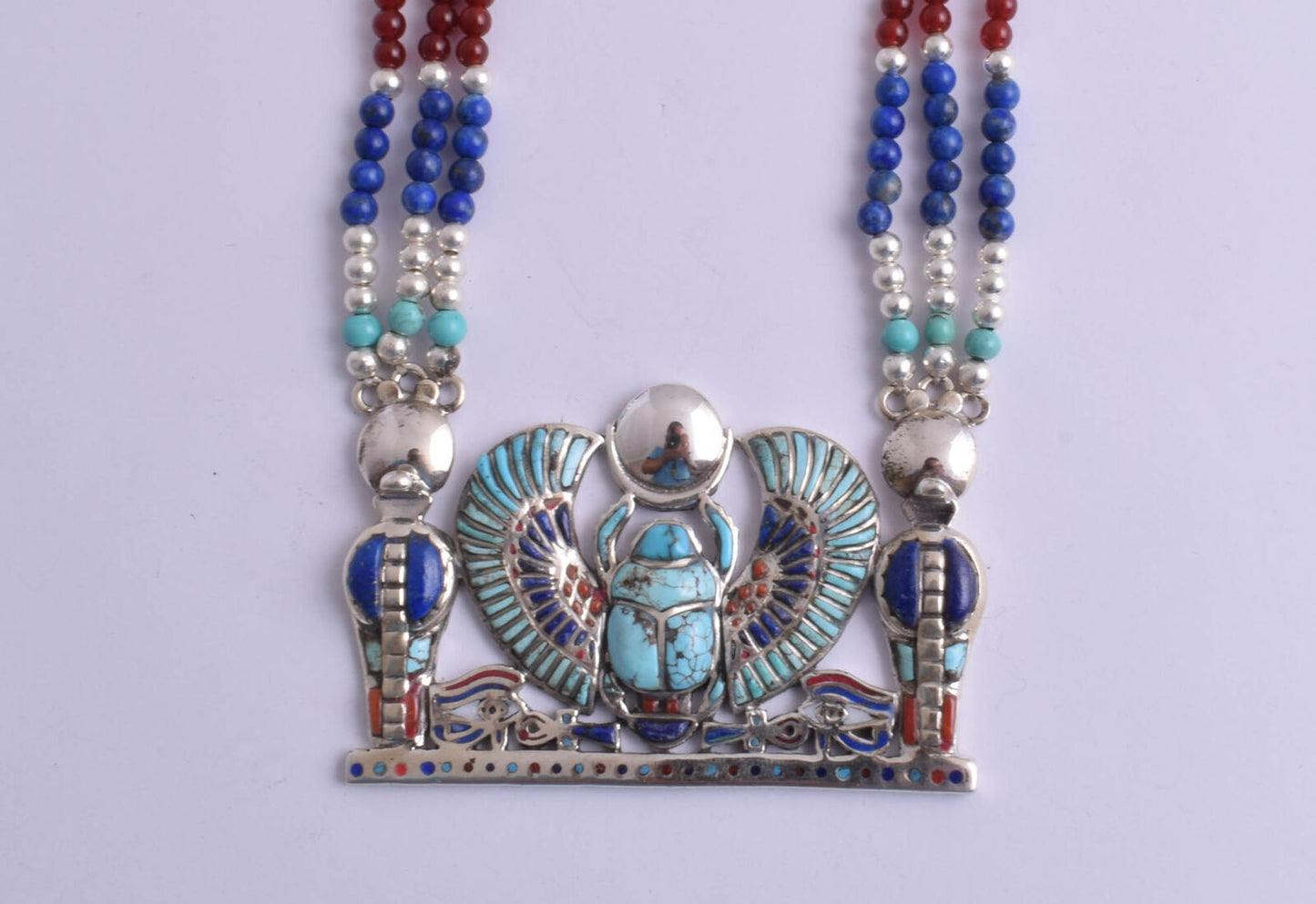 Winged Scarab Pendant of King Tut-Tutankhamun-Egyptian Silver Pendant Necklace