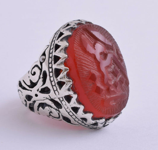 Islamic 925 sterling Silver Yemen agate aqeeq aqiq akik Men Ring-yemeni-DHL