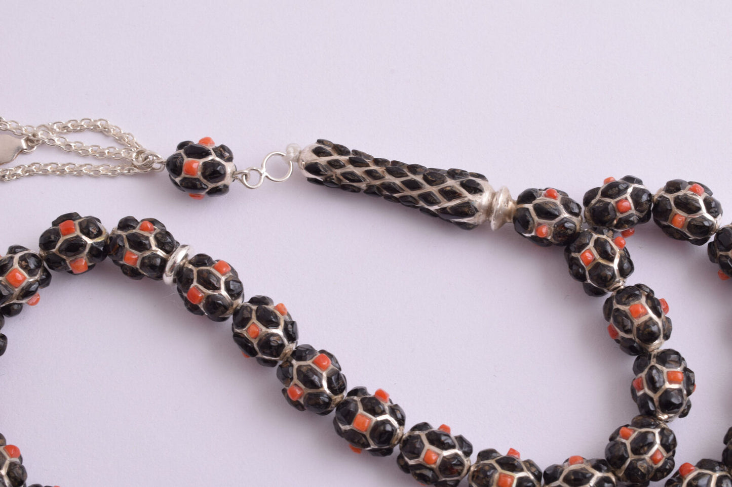 Red & Black Coral & sterling silver Islamic inlaid prayer beads,muslim Tasbih