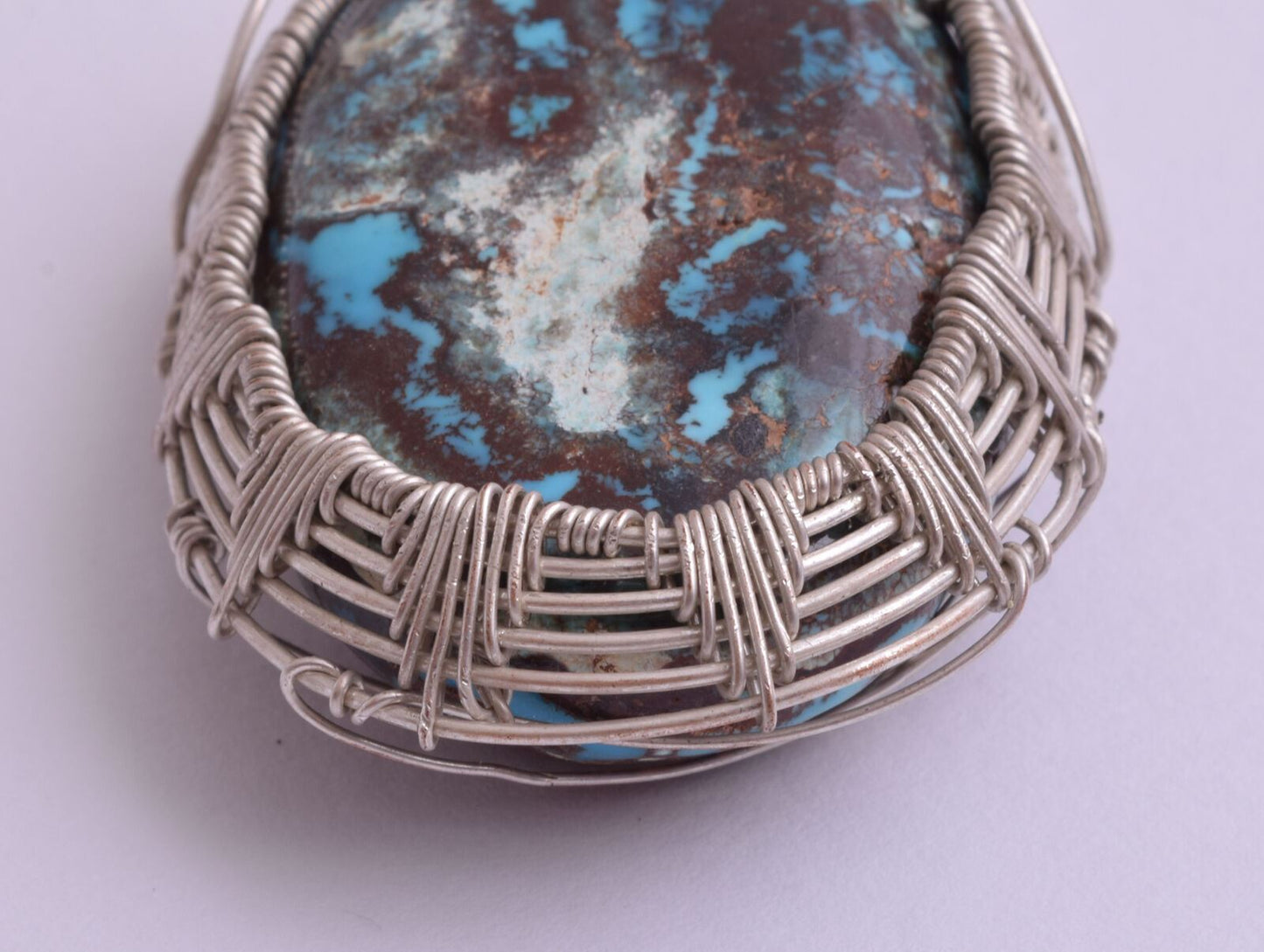 Egyptian Turquoise cabochon Hand Wire Wrapped Silver Pendant-Ethnic Gypsy Boho