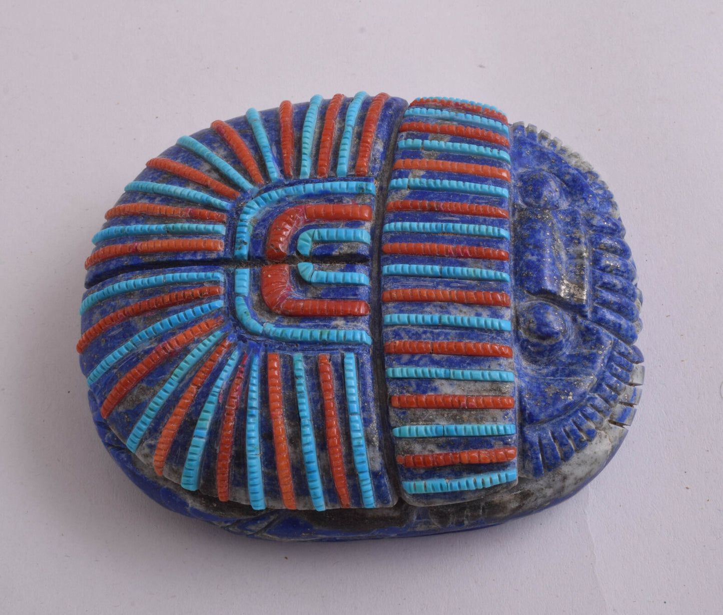 Lapis Lazuli Egyptian scarab,Turquoise, red coral, Horus Eye, 4.1" / 560 gram