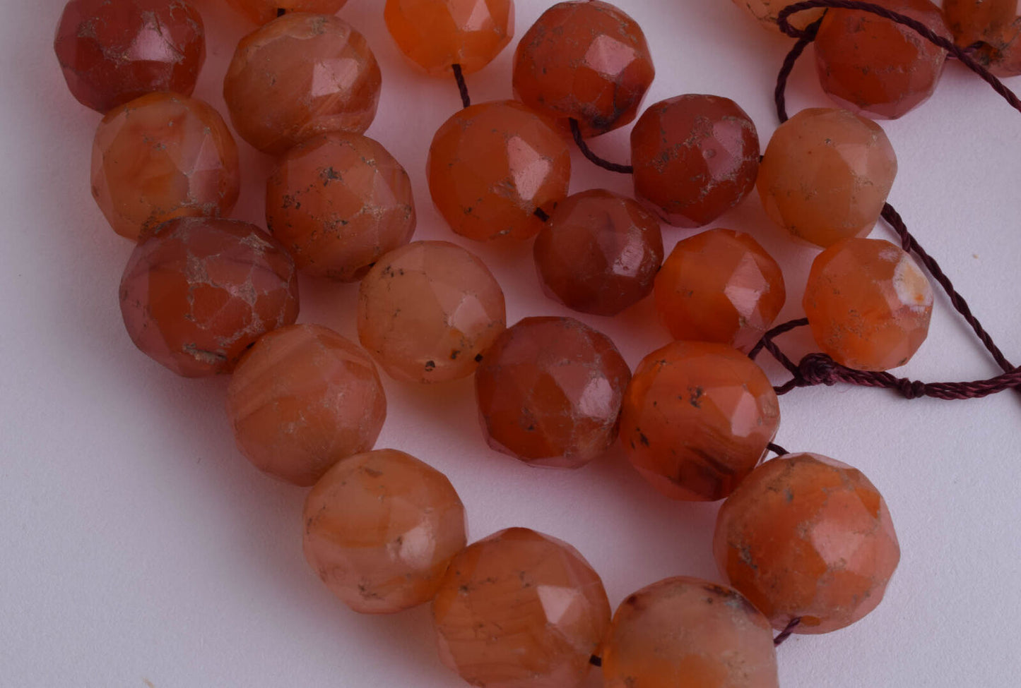 2 Antique Carnelian faceted Agate beads Necklace-middle eastern-190 gram