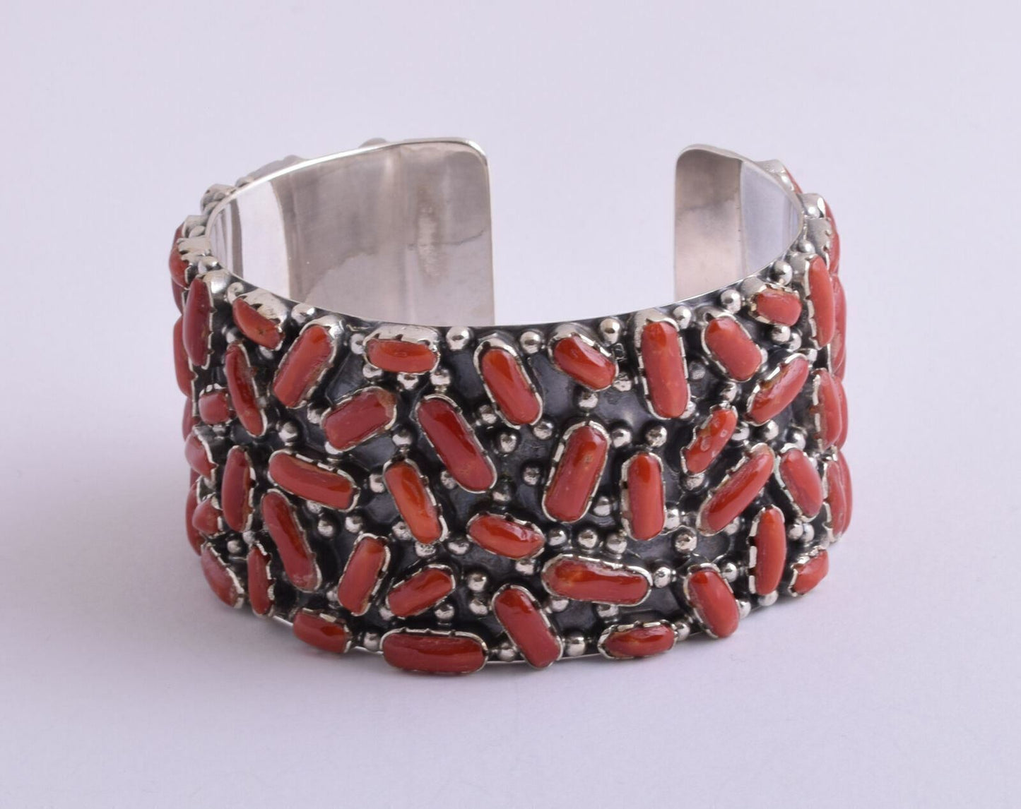 Italian natural red coral-sterling silver Cluster Bracelet-117 gram-Cuff