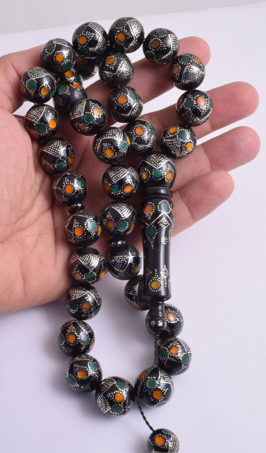 Black coral Islamic Prayer Beads-ُTasbih Worry Beads-18X18mm-178 grams-يسر