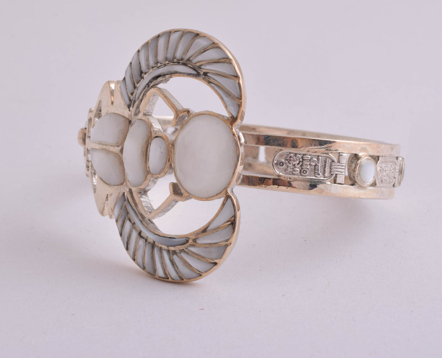 Horus Egyptian sterling Silver Cuff Bracelet, mother of pearl inlays