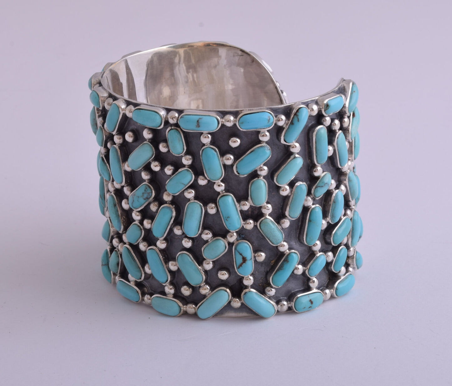 Egyptian Turquoise sterling silver Cluster Bracelet-203 gram-Large Cuff