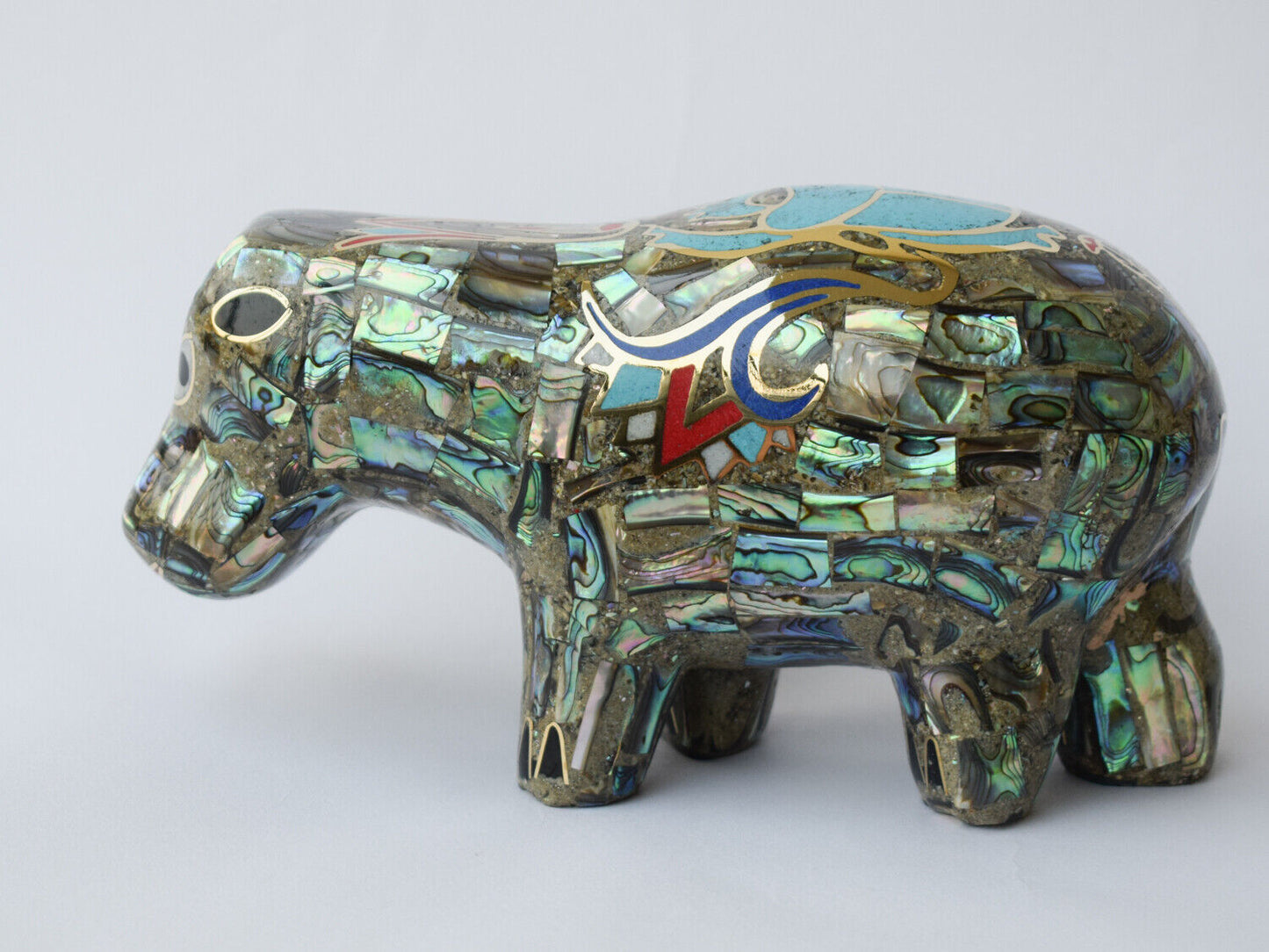 Egyptian Hippo Hippopotami Statue-covered with Mother of Pearl-Decorative- 7.5"