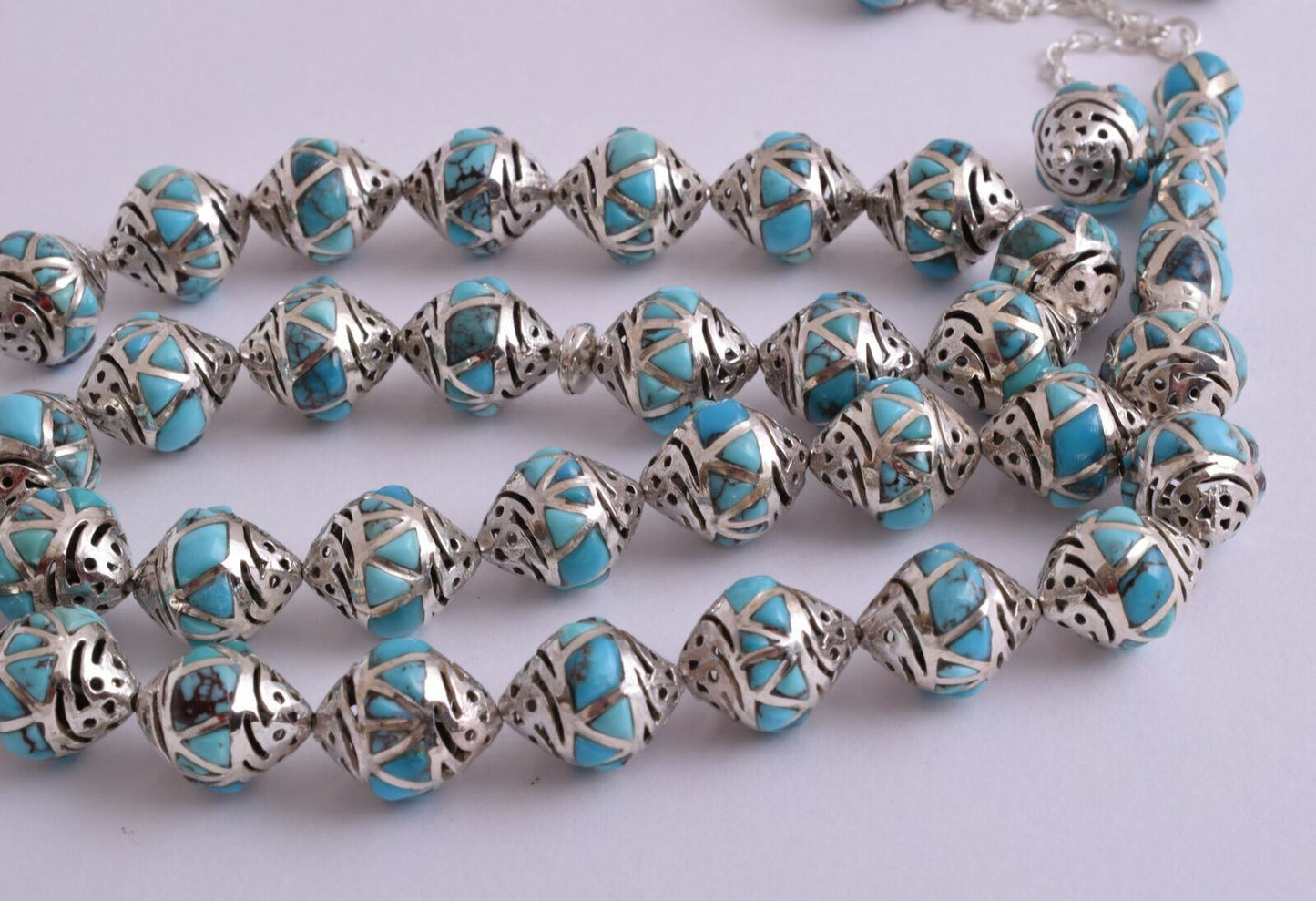 Egyptian Turquoise & sterling silver Islamic raised inlaid prayer beads Tasbih