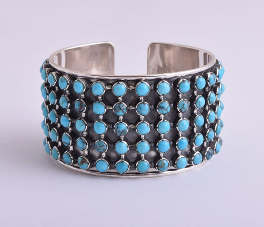 Egyptian Turquoise sterling silver Cluster Bracelet-110 gram-Wide Cuff