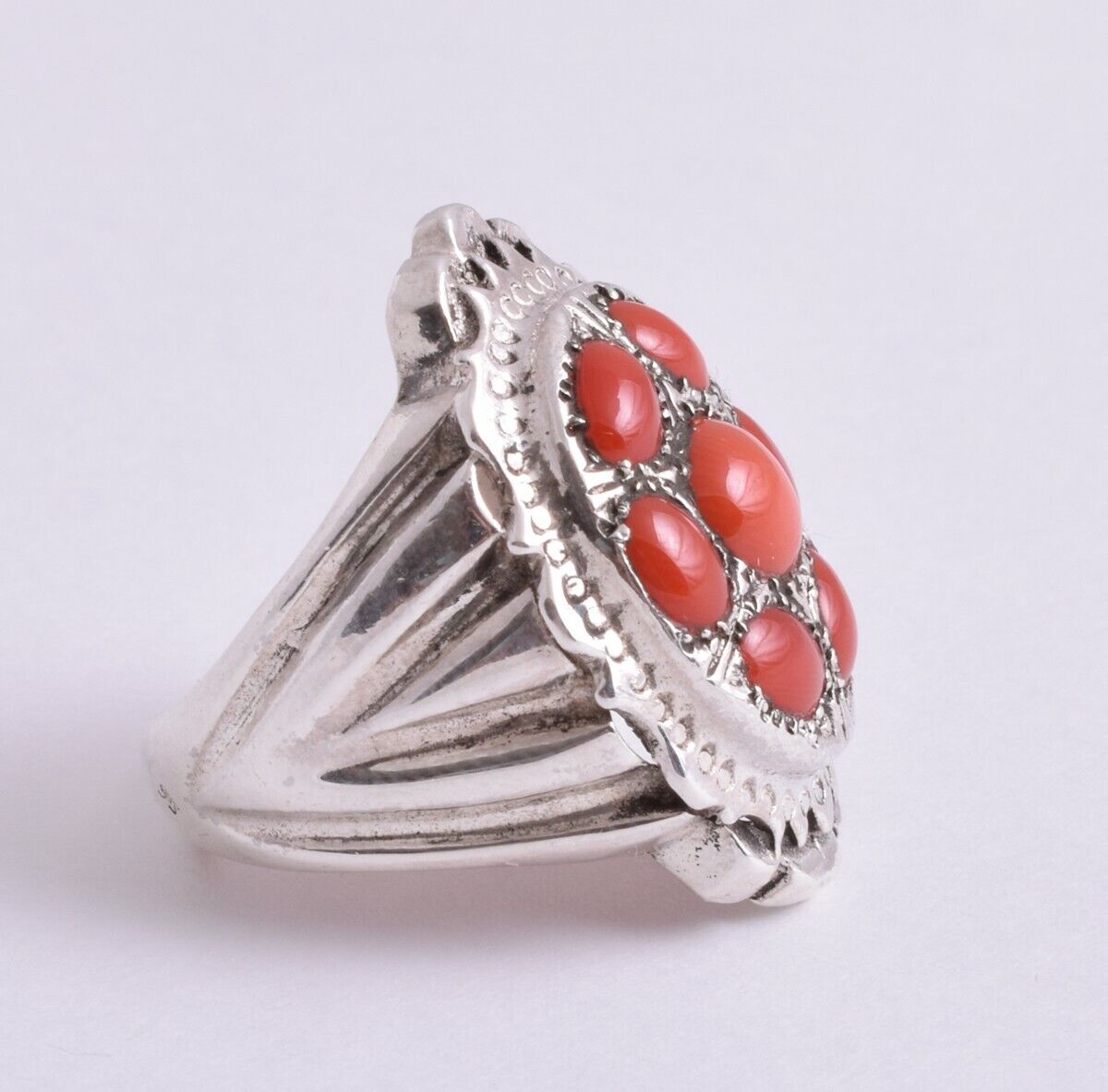 Natural Mediterranean Red coral sterling silver Ring-Middle Eastern