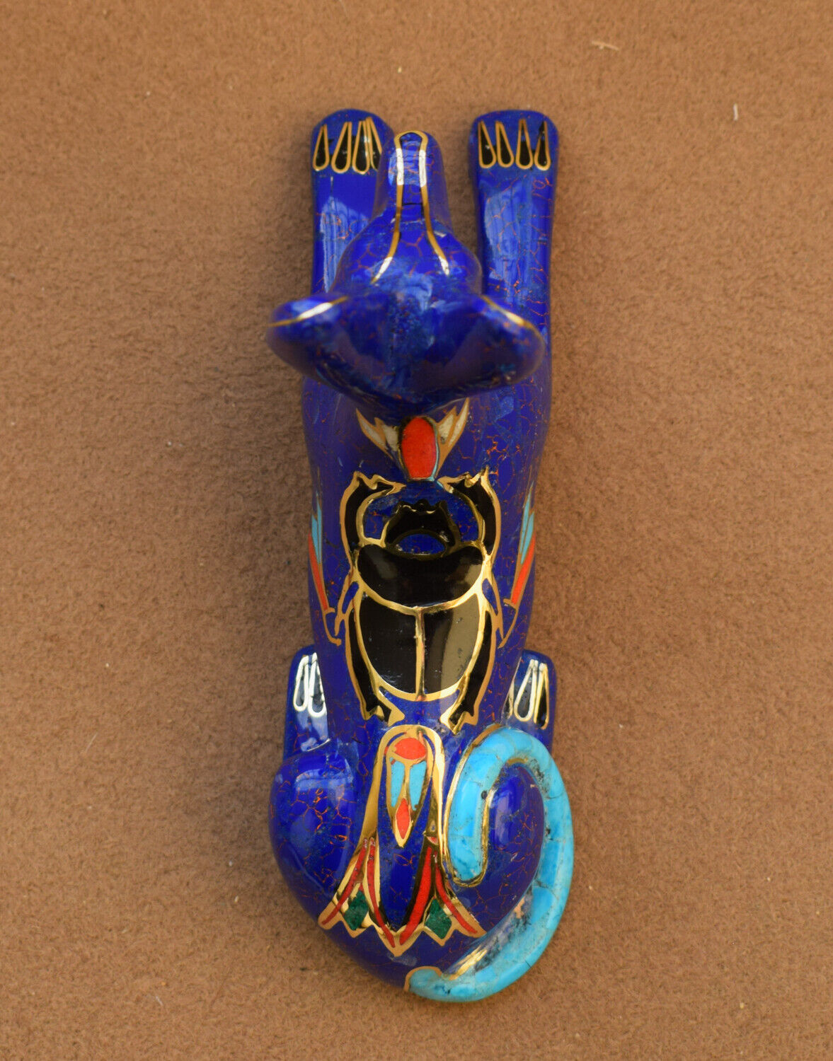 Egyptian Anubis Statue-Blue inlay-Collectible Decorative-Revival - 8"