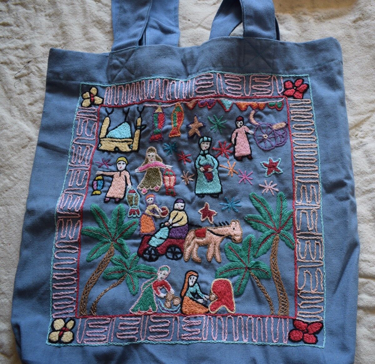 5X Hand embroidered Egyptian Shoulder bag -Farmer traditional scenes