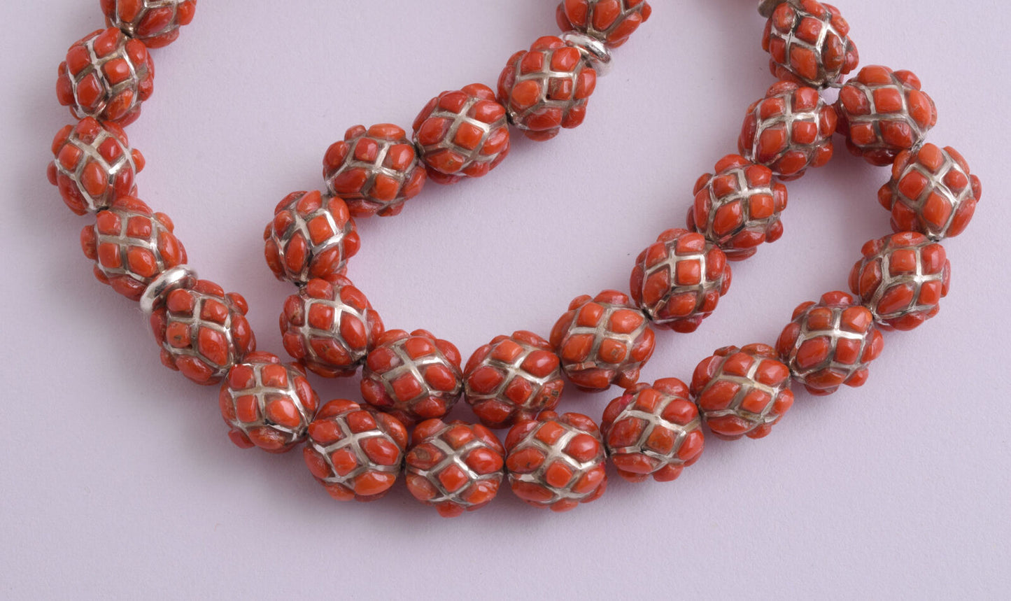 Red Coral & sterling silver Islamic raised inlaid prayer beads,muslim Tasbih