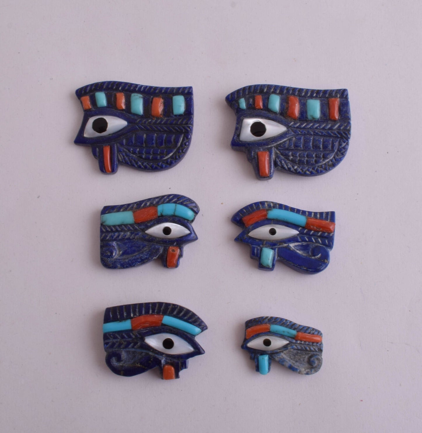 6 Egyptian Eye of Horus-Hand Carved blue Lapis Lazuli-Protective-LOT