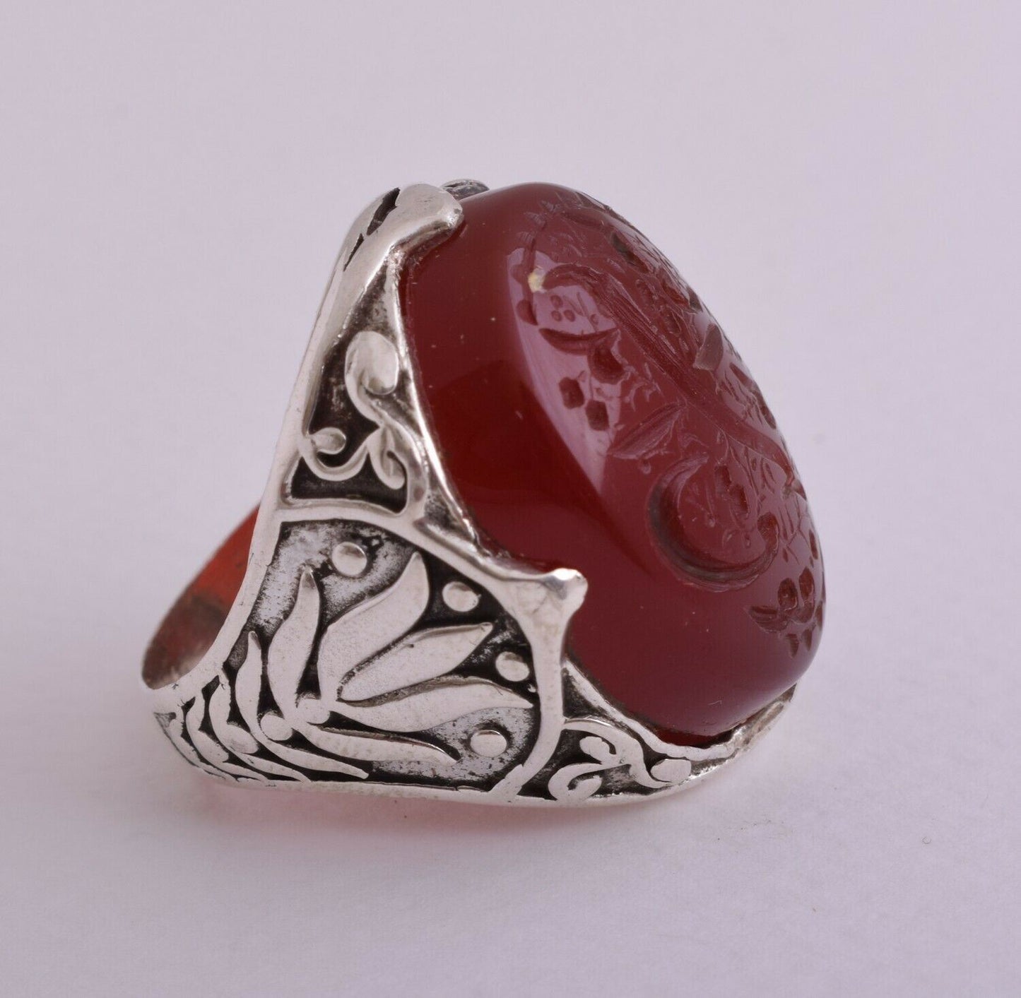 Islamic Silver Yemen agate hand engrave kabdi aqeeq akik Ring-يد الله فوق أيديهم