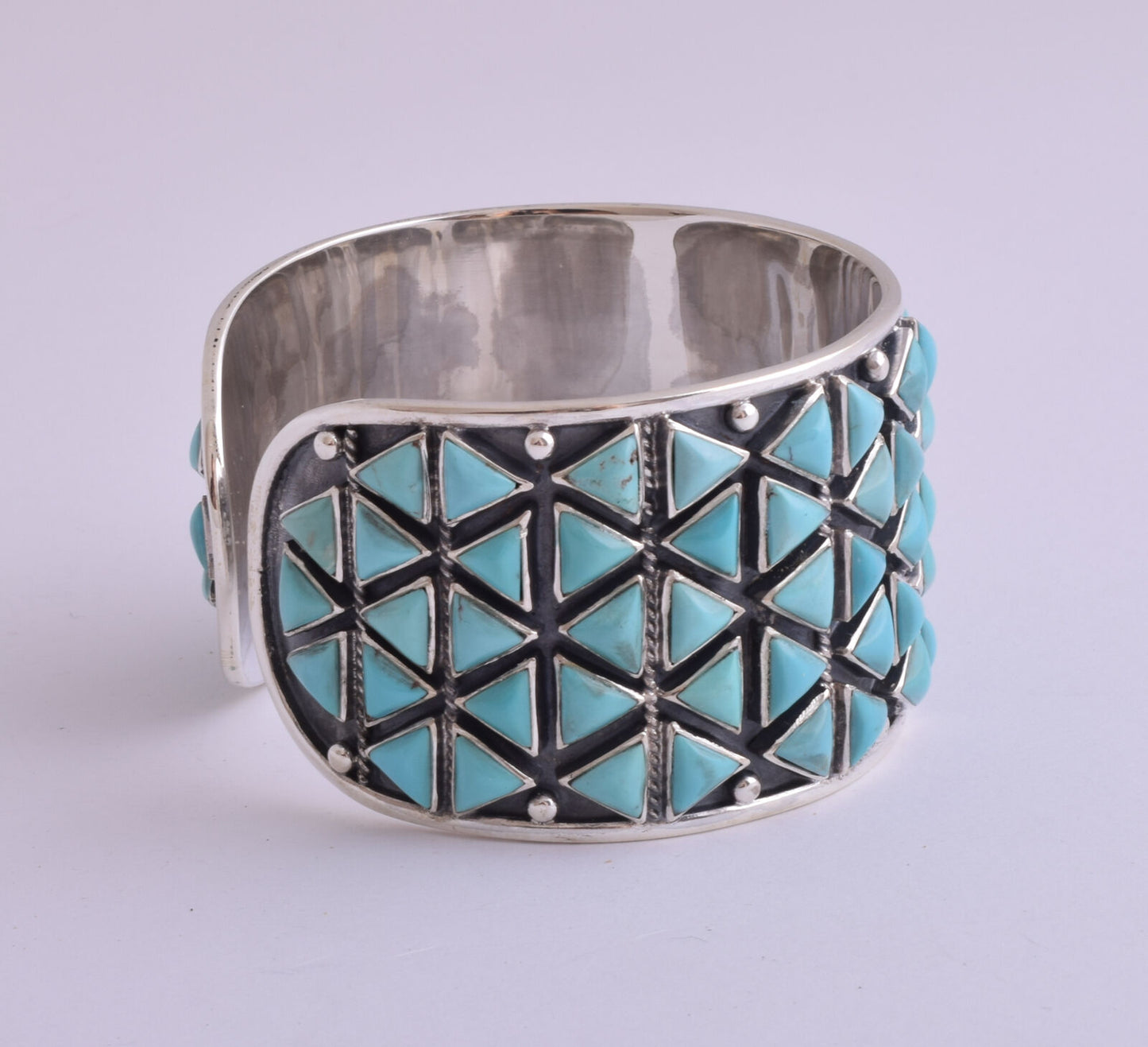 Egyptian Turquoise sterling silver Cluster Bracelet-157 gram-Wide Cuff