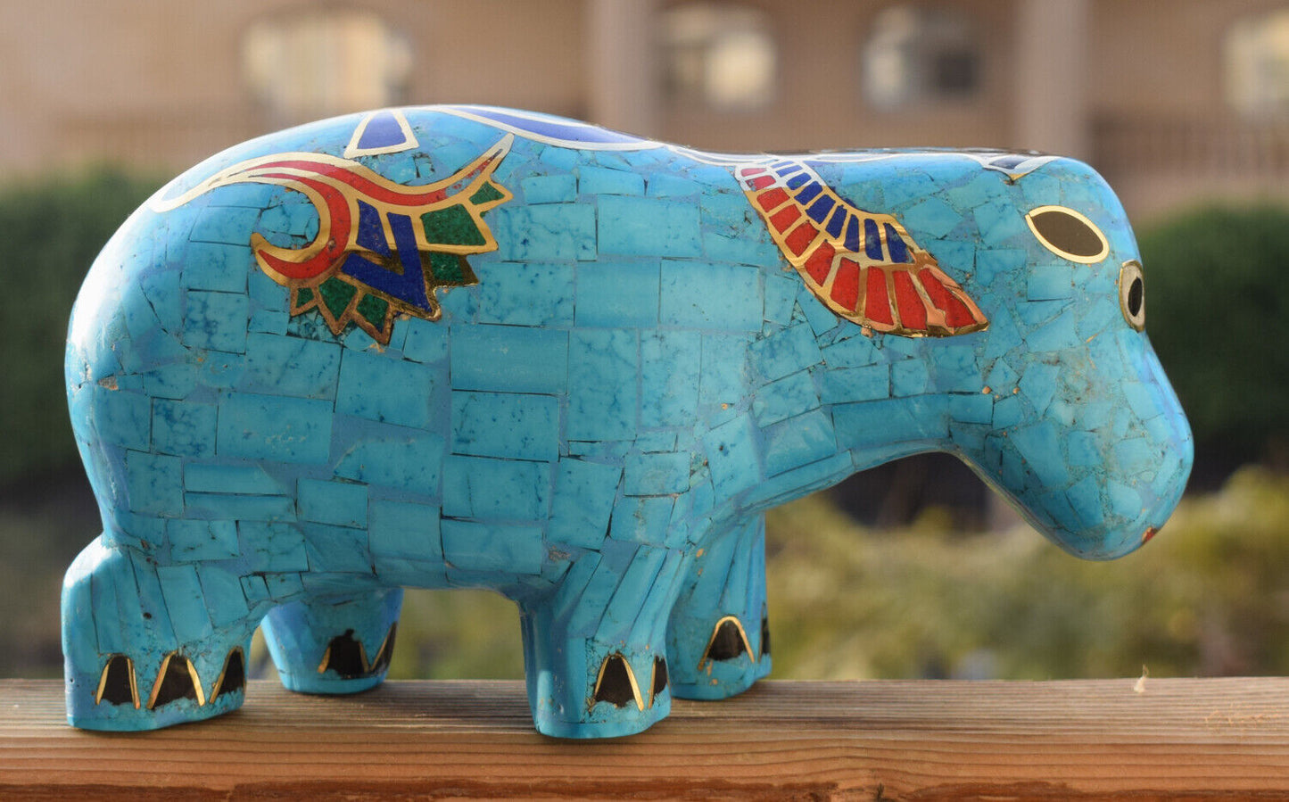 Egyptian Hippo Hippopotami Statue-Blue inlay-Collectible-Revival - 7.5"