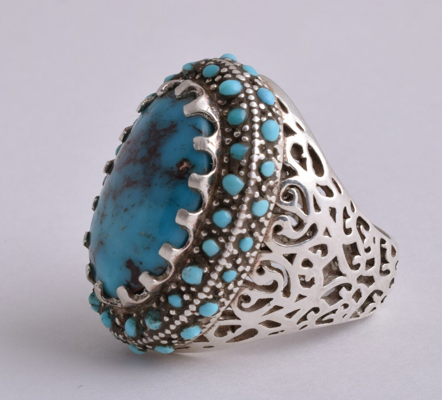 Egyptian Turquoise Sterling silver Men Ring-Middle Eastern-Spiderweb Turquoise