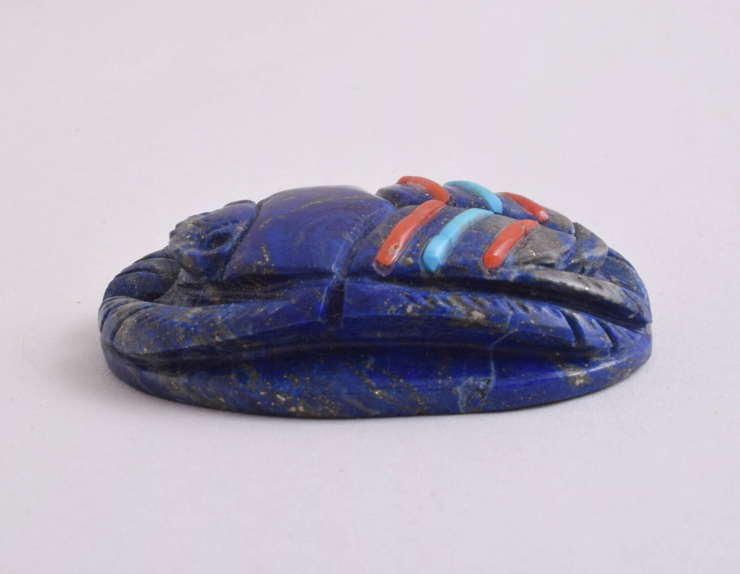 Lapis Lazuli Egyptian scarab,Turquoise, red coral,  2.3" / 72 gram