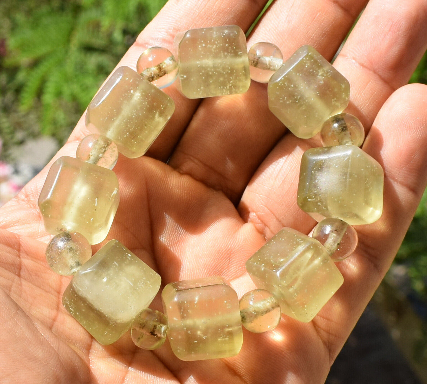 Libyan Desert glass Bracelet-425 ct-16 beads-Meteorite Tektite-asteroid impact