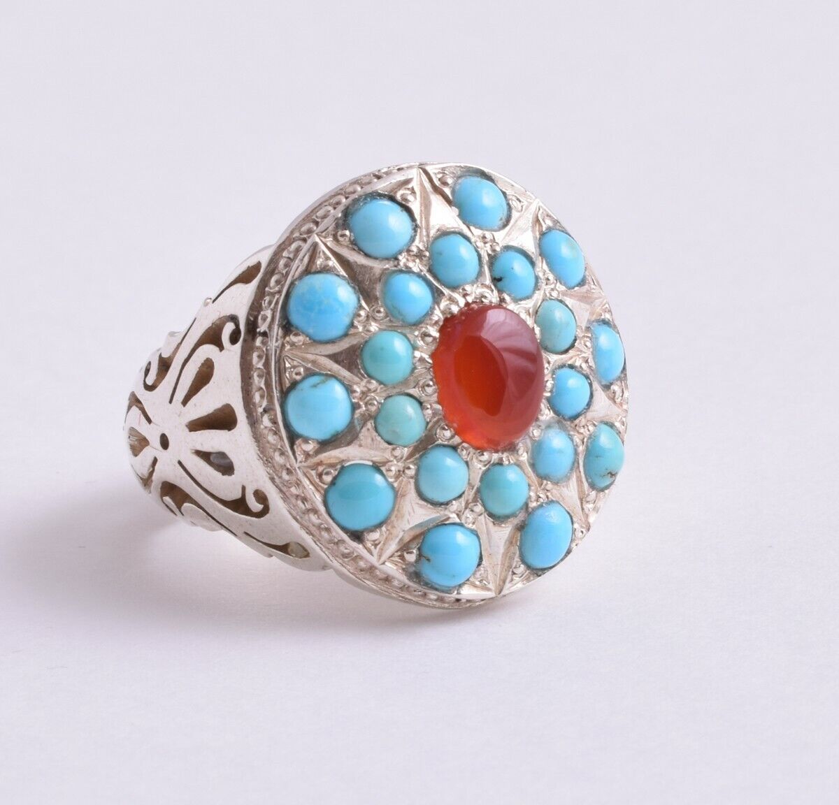 Egyptian Turquoise & Agate sterling silver Ring-Middle Eastern