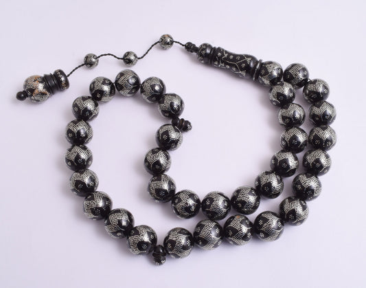 Black coral Islamic Prayer Beads-ُTasbih Worry Beads--20X19mm-234 grams-يسر