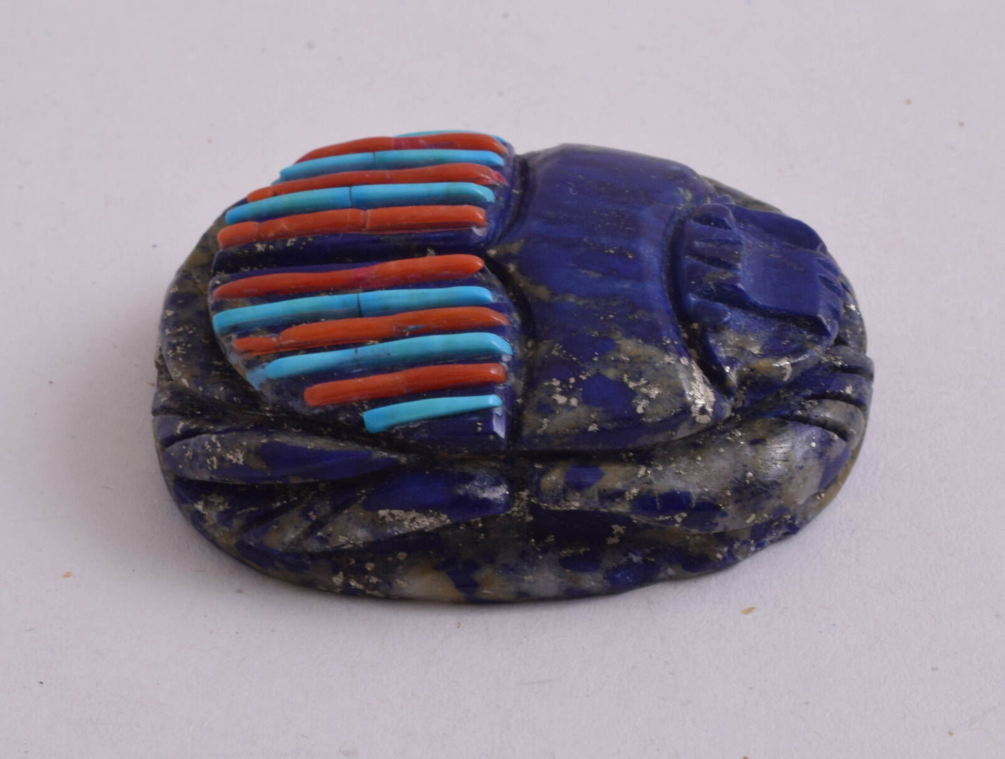 Lapis Lazuli Egyptian scarab,Turquoise, red coral,  2.3" / 99 gram