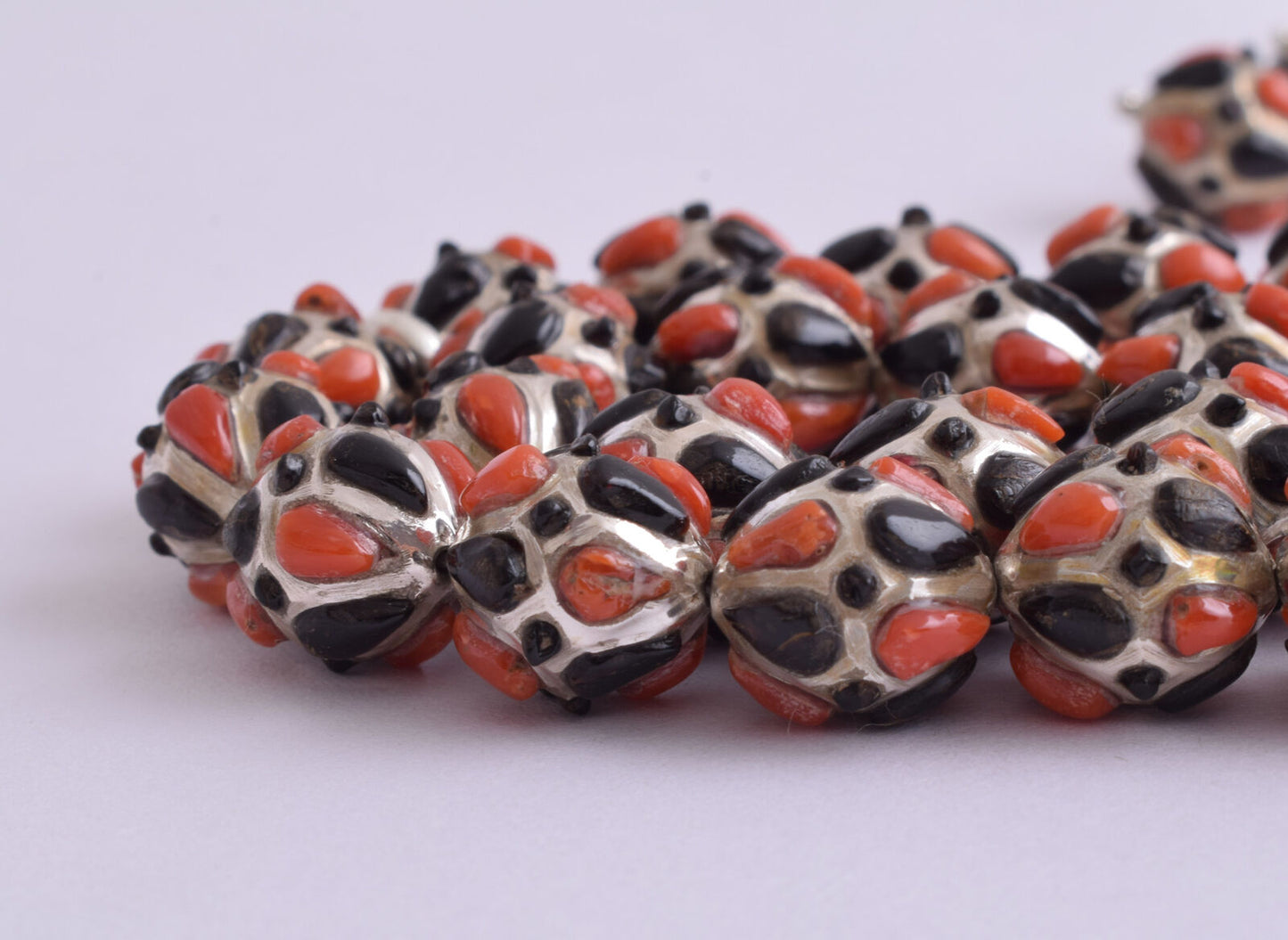 Red & Black Coral & sterling silver Islamic inlaid prayer beads,muslim Tasbih