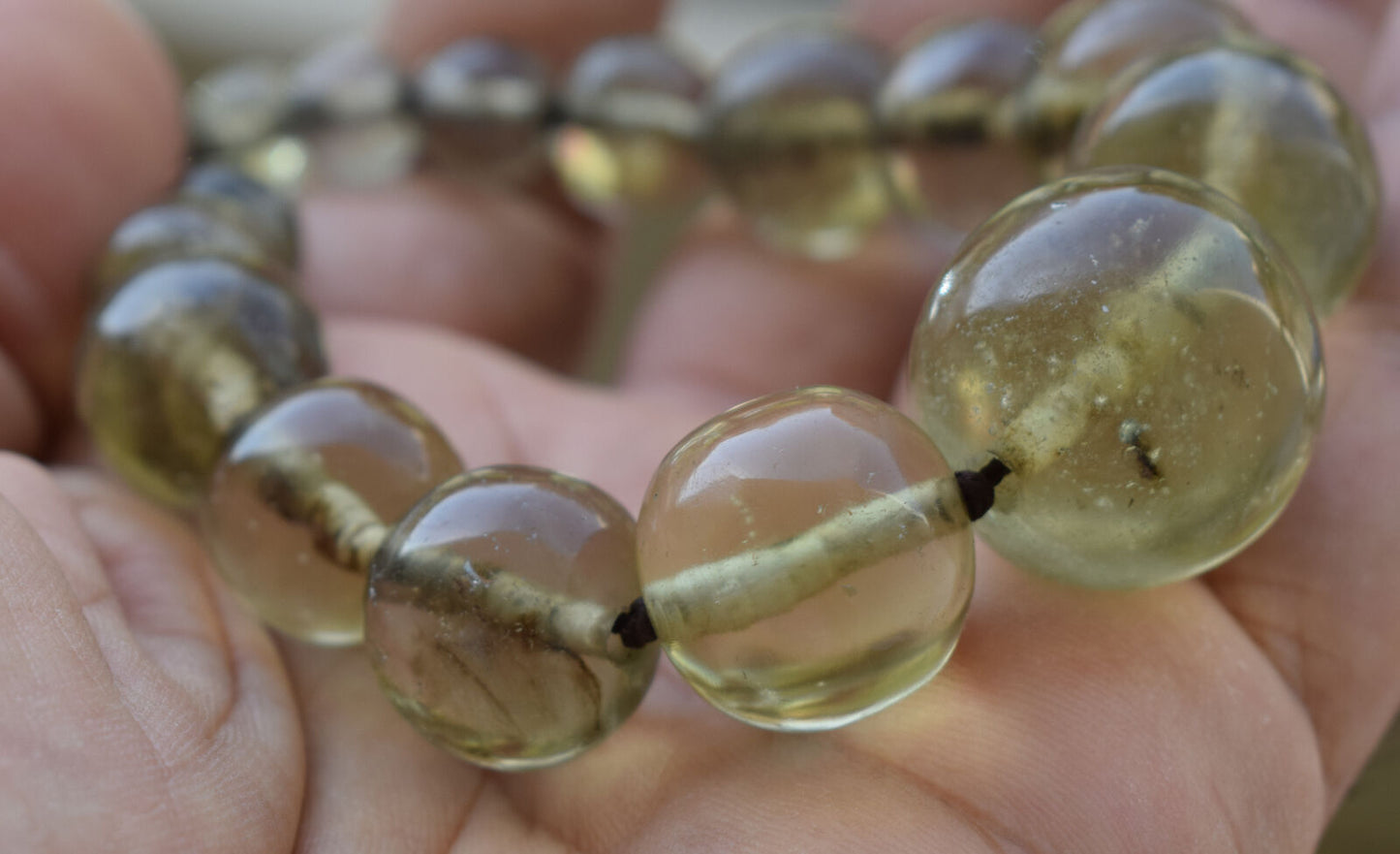 Libyan Desert glass Necklace 17 beads-9mm:23mm- 355ct-Meteorite Tektite-asteroid