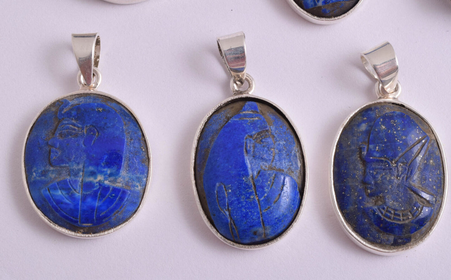 9 Vintage Egyptian Lapis Lazuli-Silver Pendants-Hand Carved-Pharaohs Kings