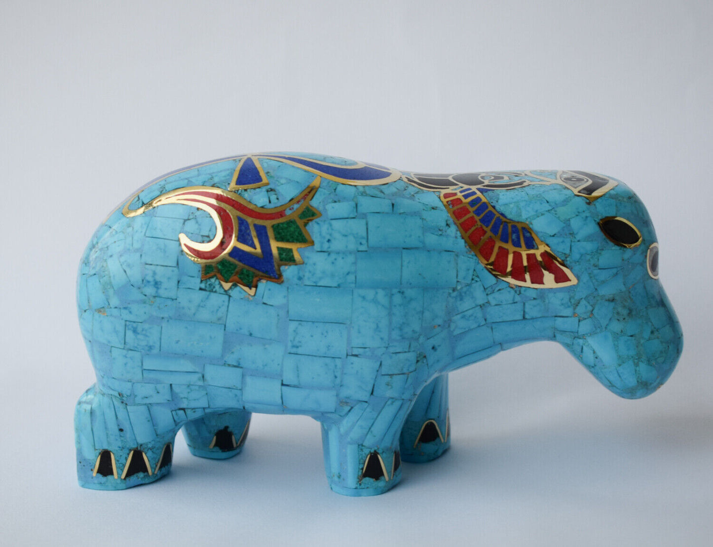 Egyptian Hippo Hippopotami Statue-Blue inlay-Collectible-Revival - 7.5"