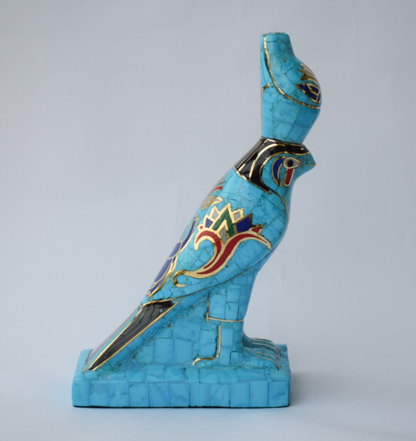 Egyptian Horus Statue-Blue inlay-Collectible Decorative-Revival/ 8.7"