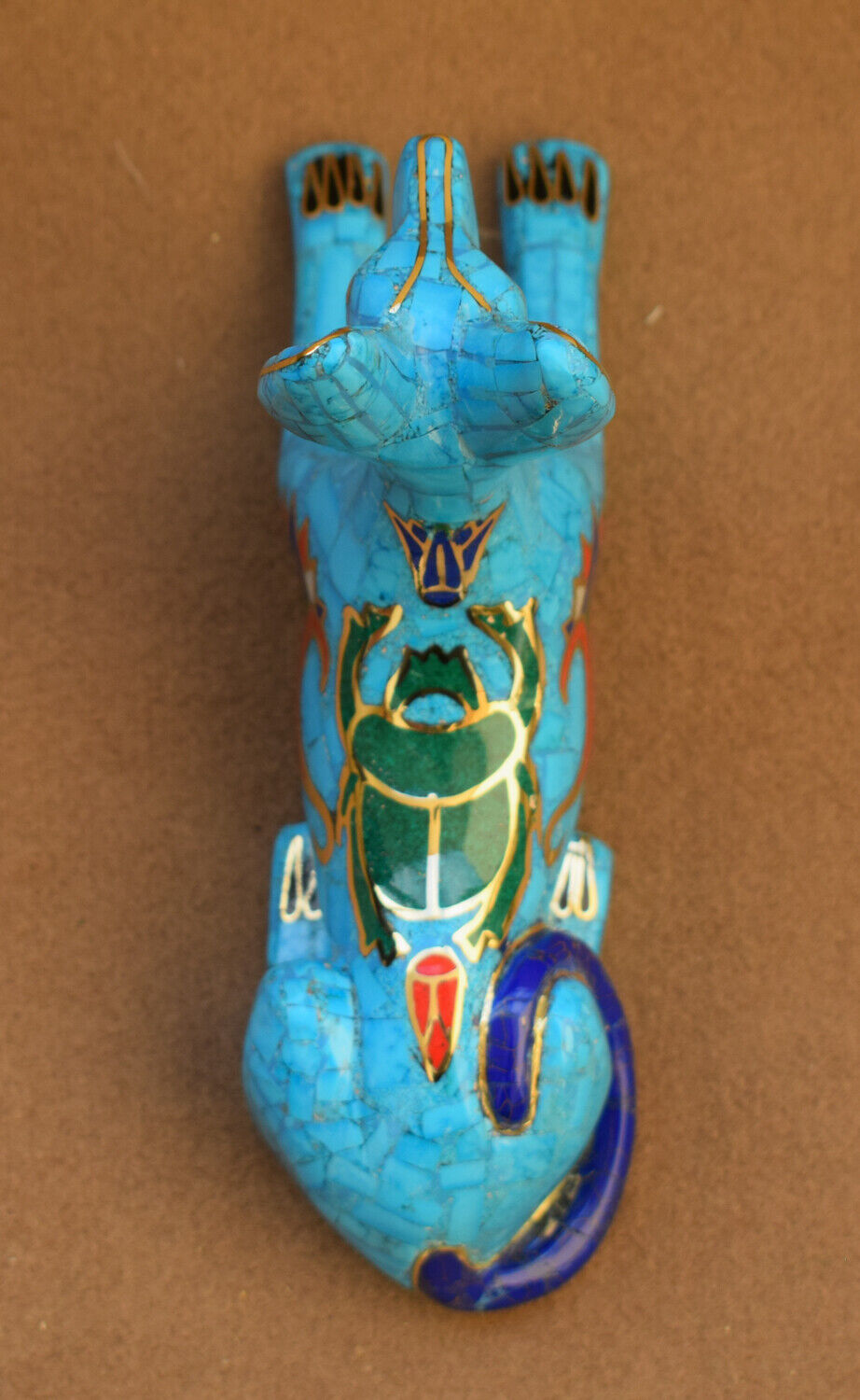 Egyptian Anubis Statue-Blue inlay-Collectible Decorative-Revival - 8"