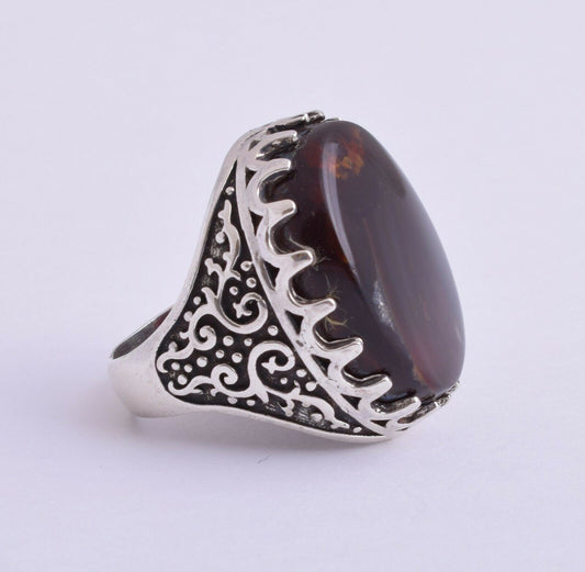 Yemeni Yemen kabdi agate aqeeq aqiq Silver Men Ring-Middle Eastern-عقيق كبدي-DHL