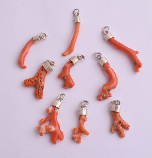 9 Natural Red Coral branch Pendants-untreated Mediterranean Red coral