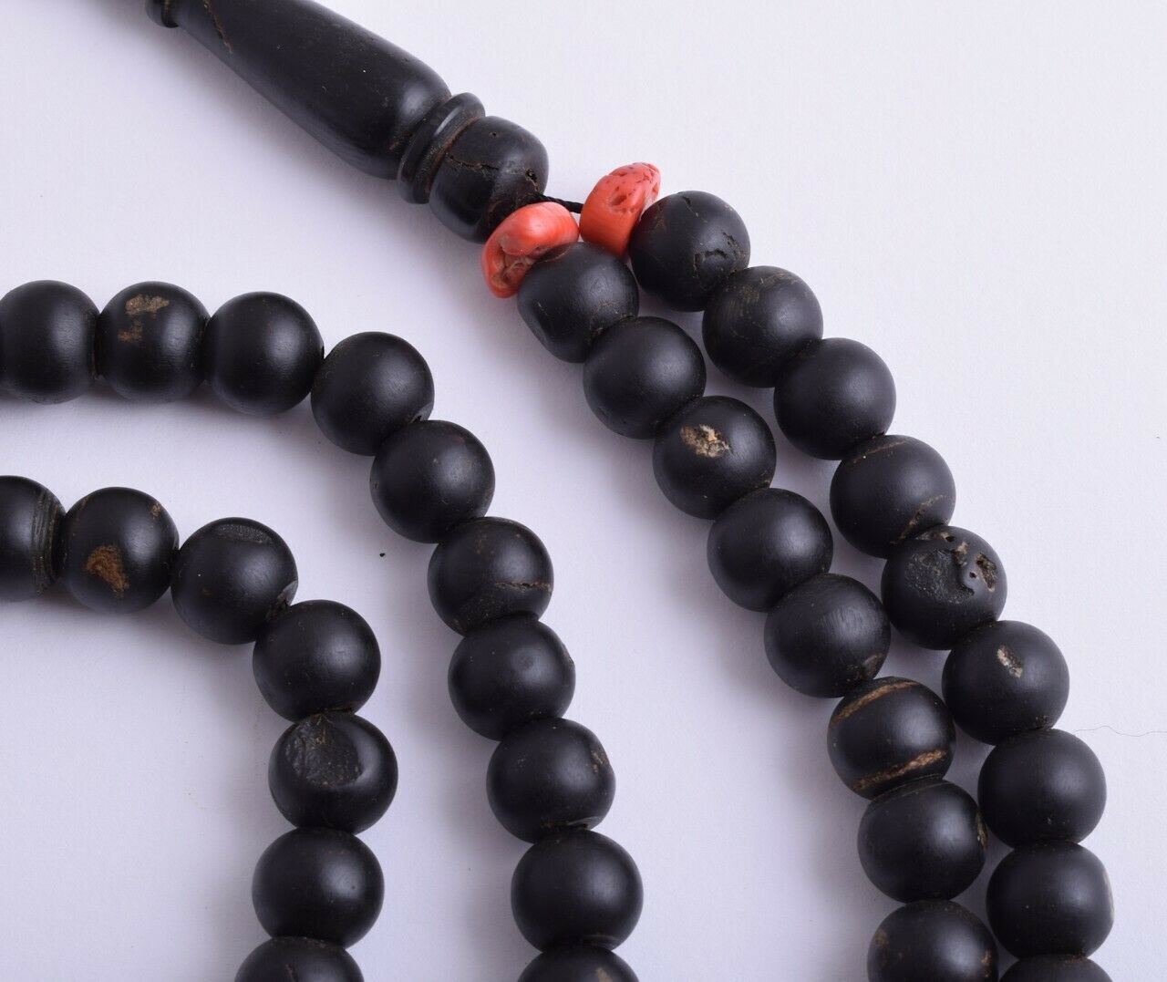 Antique Islamic black coral/ silver inlay -Prayer beads-komboloi-يسر حجازي قديم