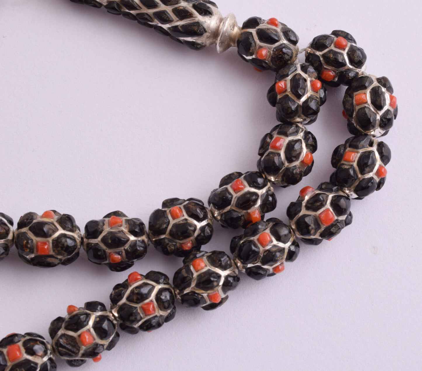 Red & Black Coral & sterling silver Islamic inlaid prayer beads,muslim Tasbih