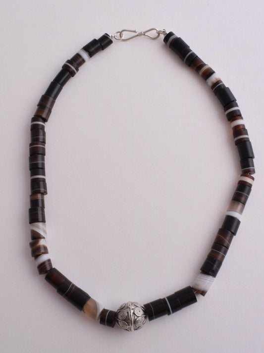 Antique banded Agate/ sterling silver Necklace choker / SALE