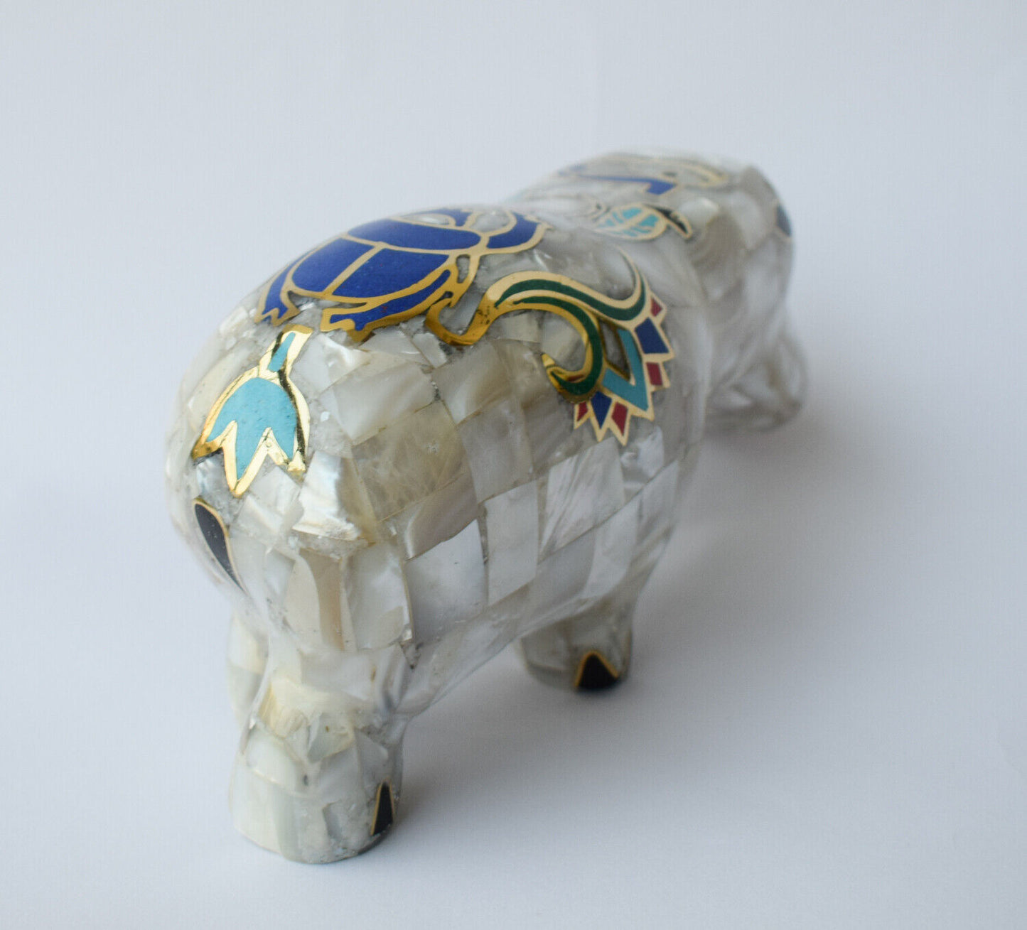 Egyptian Hippo Hippopotami Statue-covered with Mother of Pearl-Decorative- 7.5"