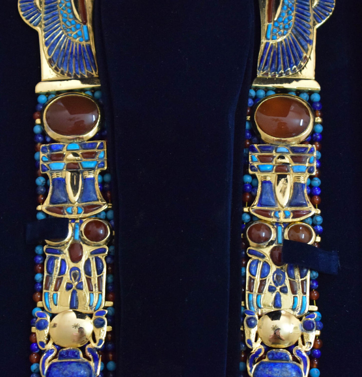 King Tut Tutankhamun-Egypt Scarab Necklace-Lapis Agate Turquoise-24k Gold Plated