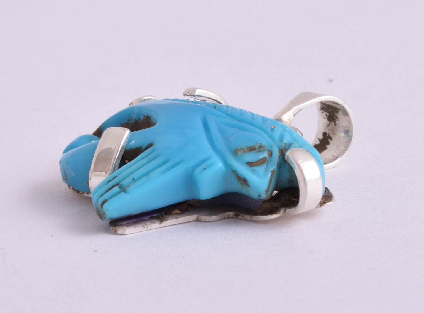 Hand-Carved Turquoise-Egyptian Eye of Horus-Sterling Silver Pendant