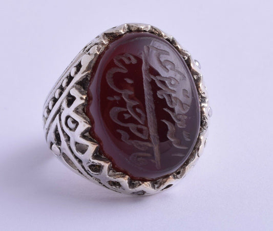 Yemeni Yemen kabdi Islamic agate aqeeq aqiq Silver Men Ring- عقيق كبدي