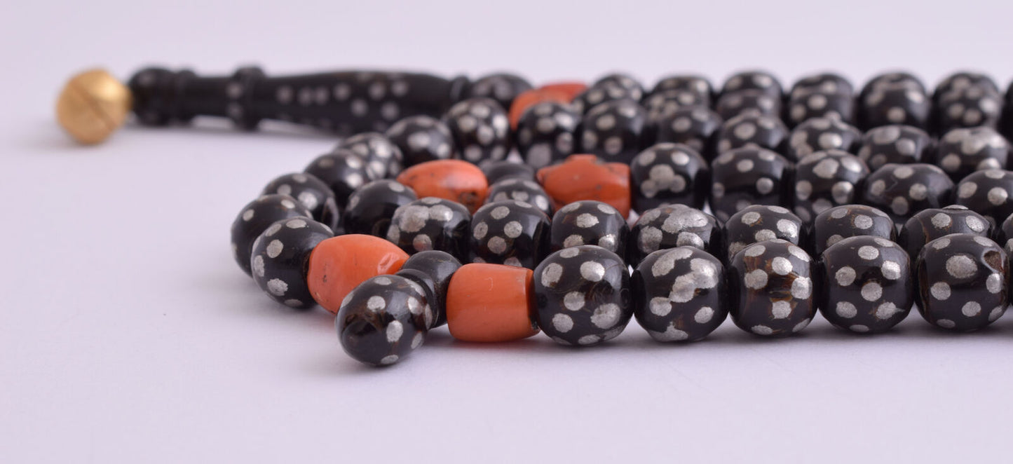 Antique black coral Makawy -Prayer beads-komboloi strand-90 gram-يسر مكاوي قديم