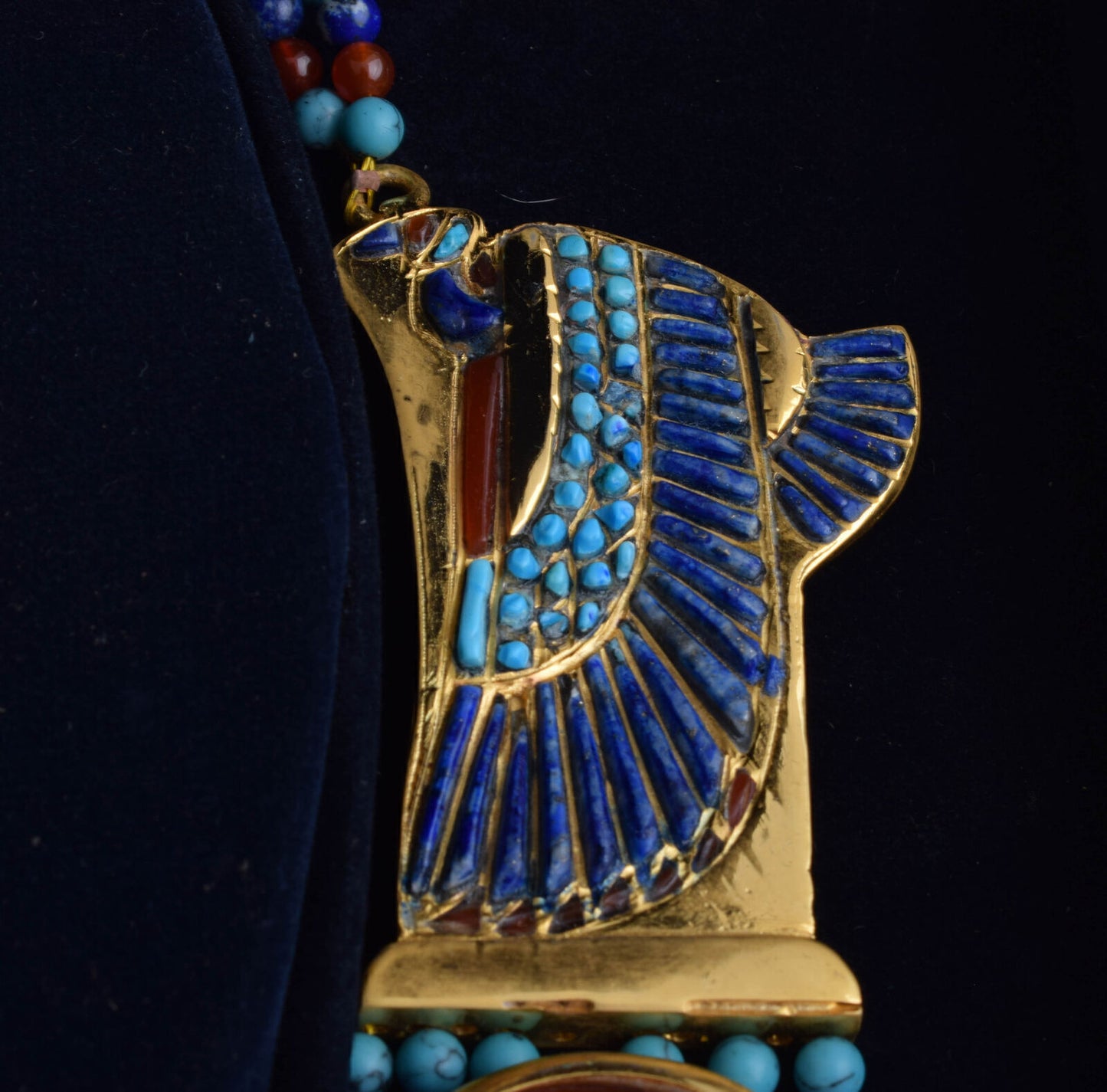 King Tut Tutankhamun-Egypt Scarab Necklace-Lapis Agate Turquoise-24k Gold Plated