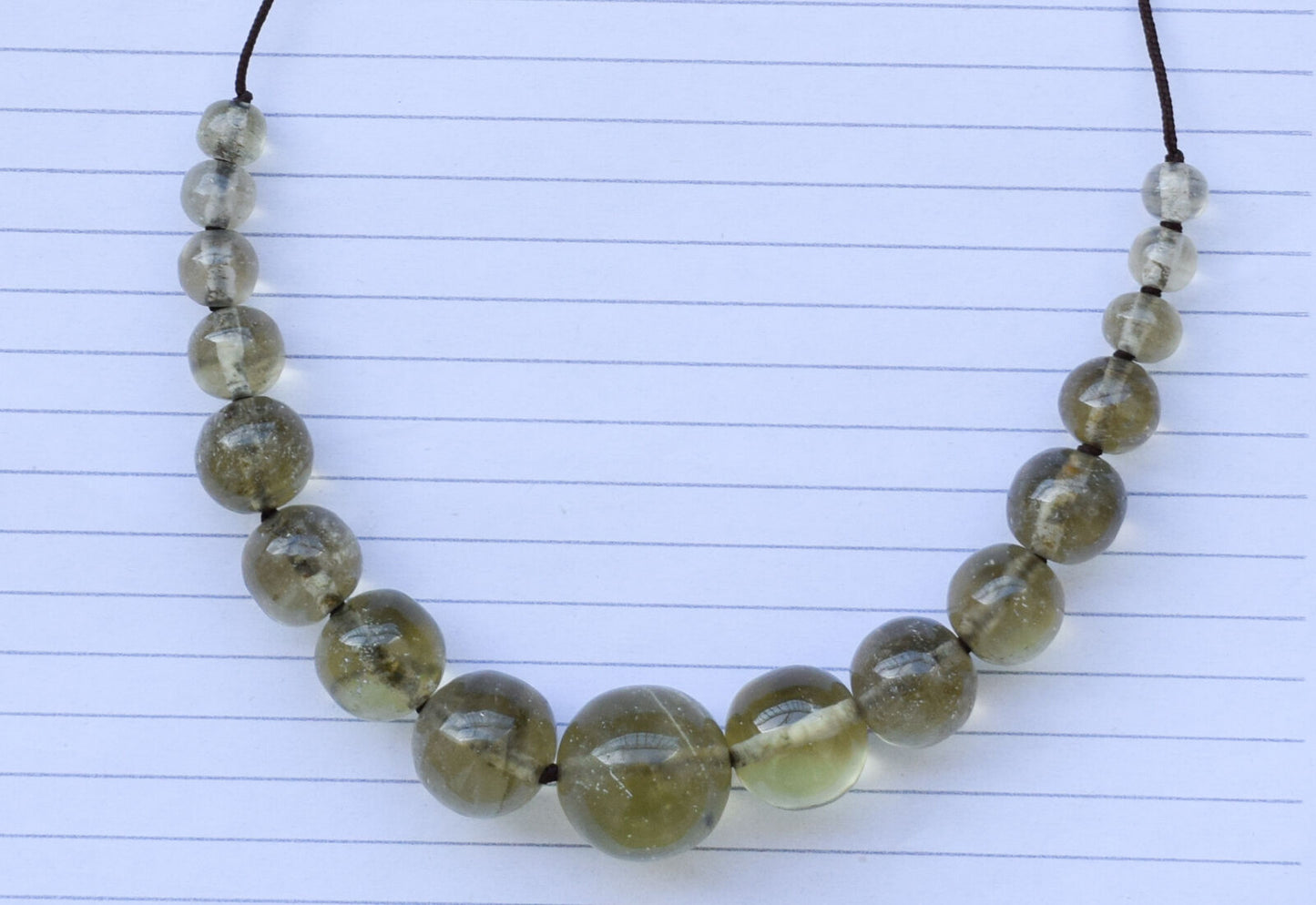 Libyan Desert glass Necklace 17 beads-9mm:23mm- 355ct-Meteorite Tektite-asteroid