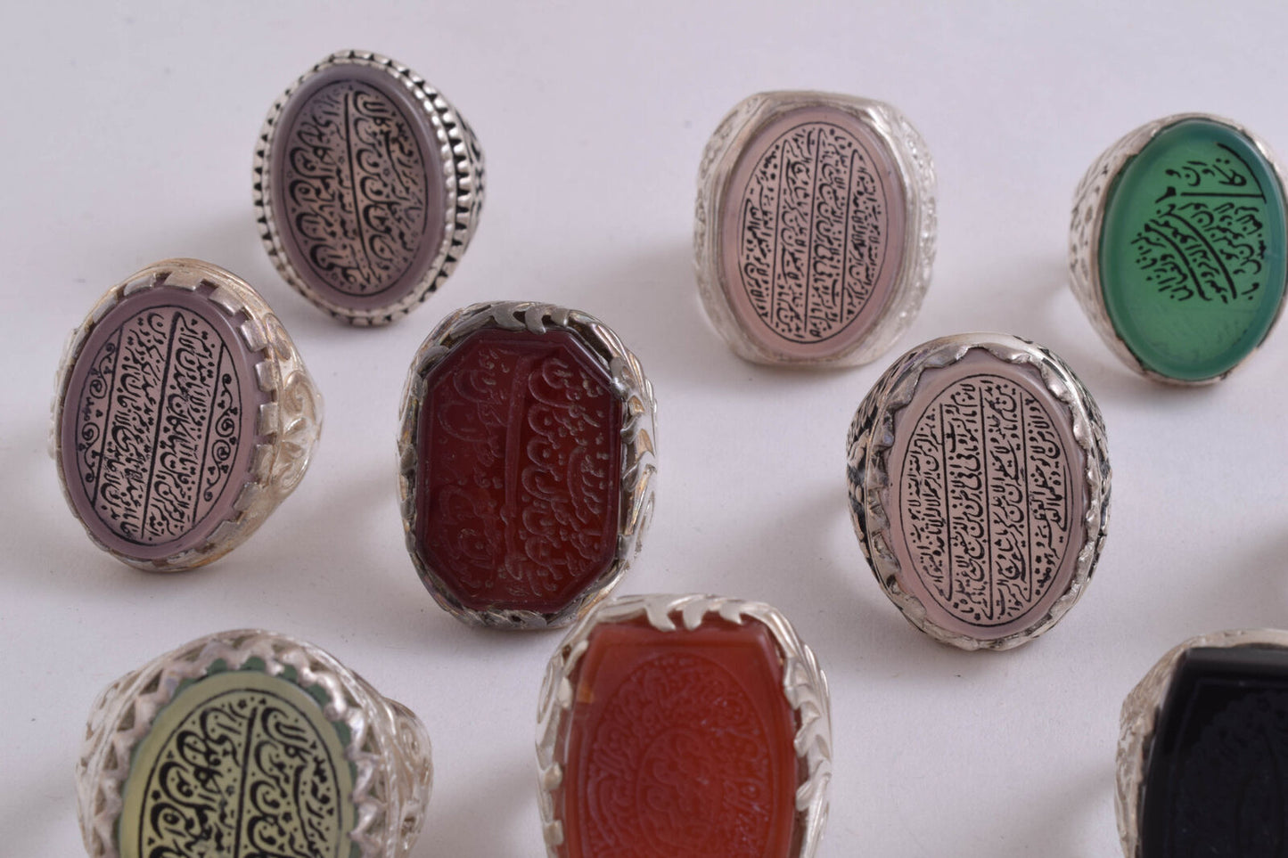 14 Islamic rings collection, Koran, Quran, Yemen agate men rings-Wholesale Lot