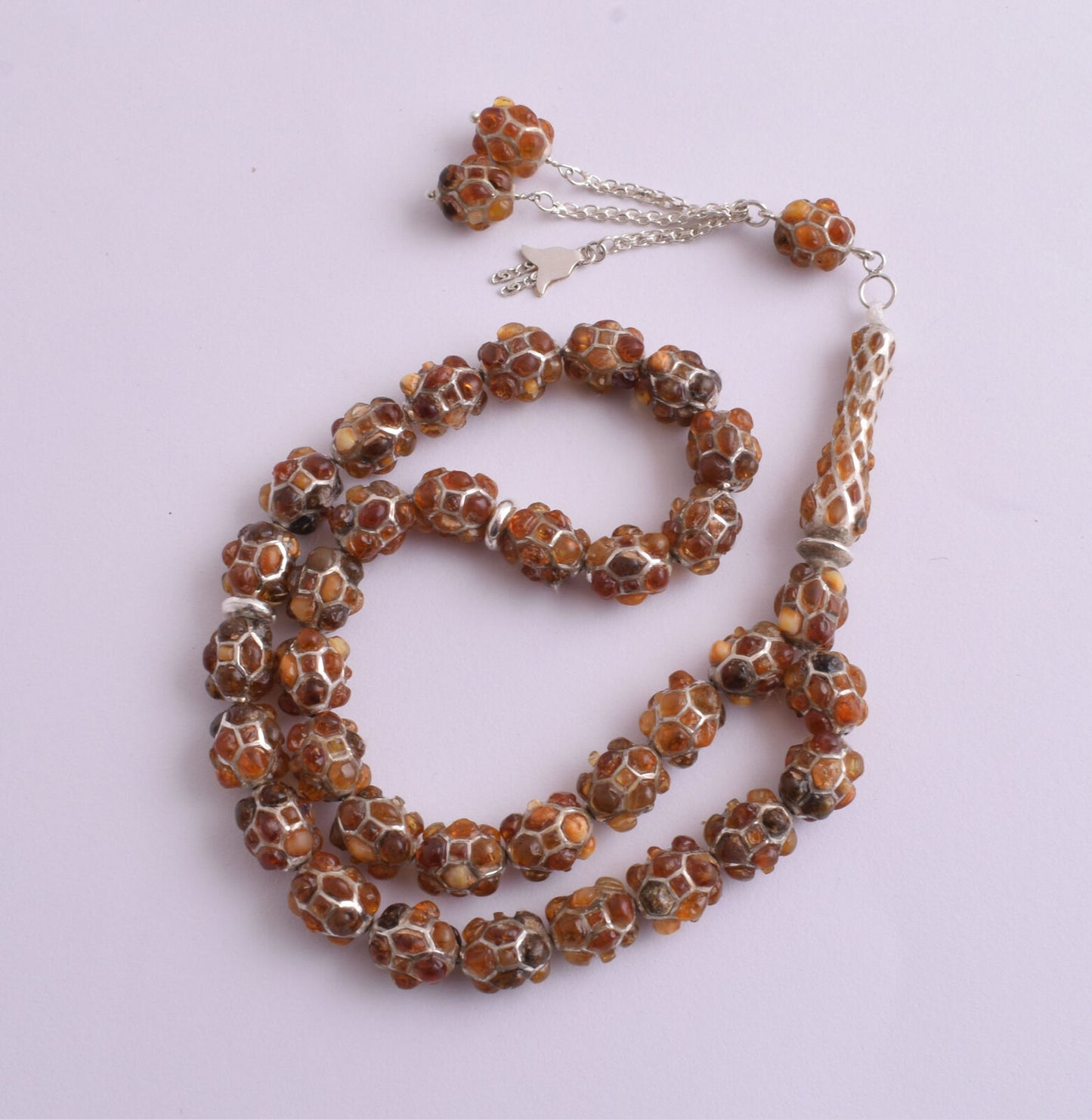 Amber sterling silver Islamic inlaid prayer beads,muslim Kahraman Tasbih