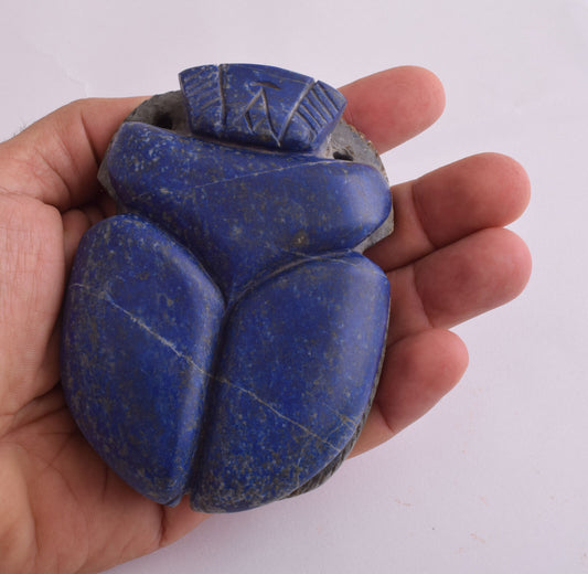 Egyptian Scarab-Carved Egyptian Lapis Lazuli Scarab- 4.3" /  474 gram