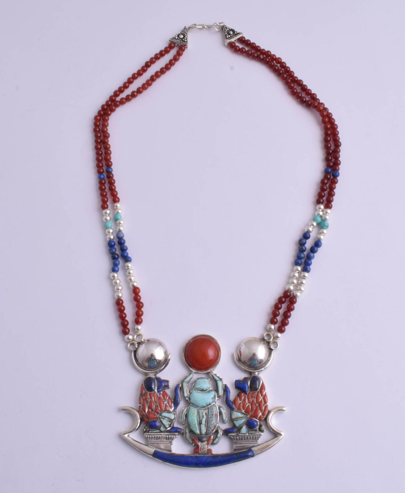 King Tut-Tutankhamun scarab necklace Silver Pendant, Turquoise, lapis-Egypt